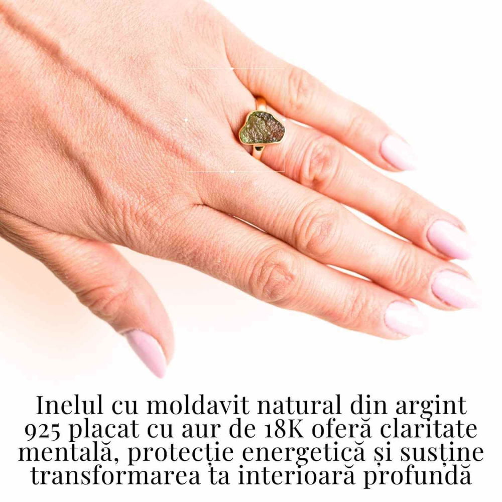 Inel cu Moldavit Natural placat cu Aur  de 18K – Puterea Schimbării si Evolutiei Interioare, 3.11 gr [2]
