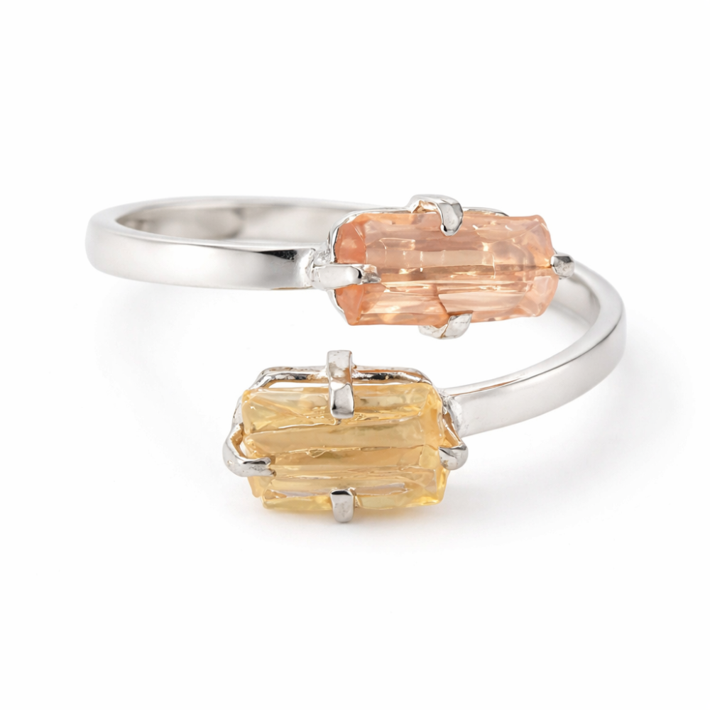 Inel dublu din Topaz Imperial natural si Argint 925 - Echilibru in doua lumini [1]