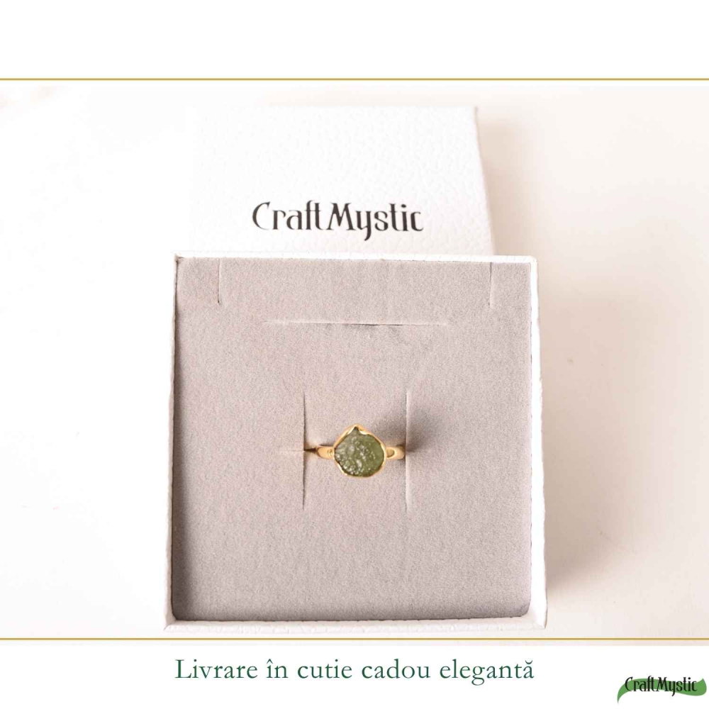 Inel Argint 925 Placat cu Aur 18K cu Moldavit Natural M8/56 – Energie si Transformare Spirituala [6]