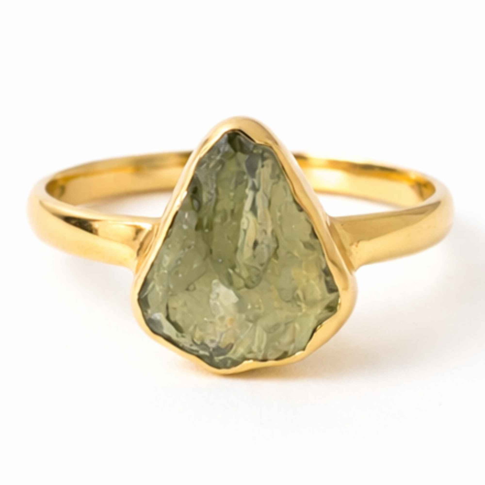 Inel cu Piatra Moldavit Verde, Argint 925 Placat Aur 18K, M7/54 -  Echilibru si Evolutie [1]