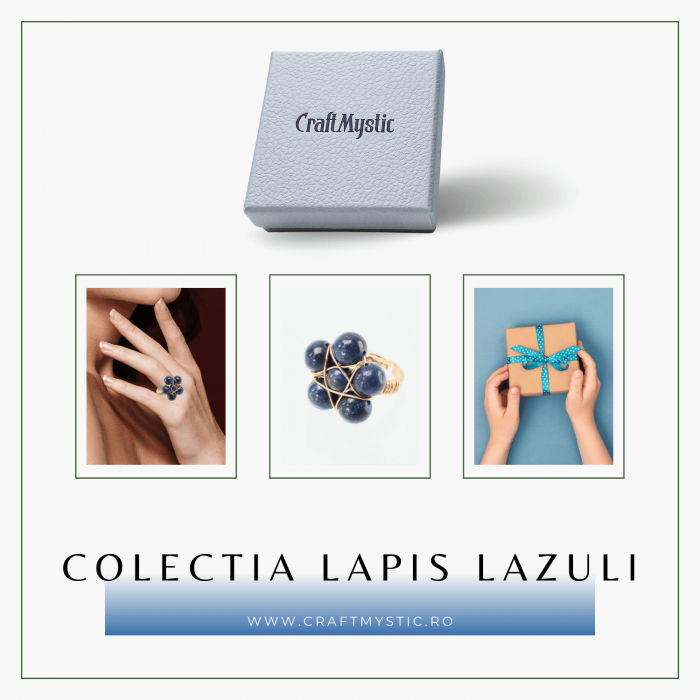 Inel Elegant in Forma de Floare cu Model Auriu si Lapis Lazuli Natural [8]