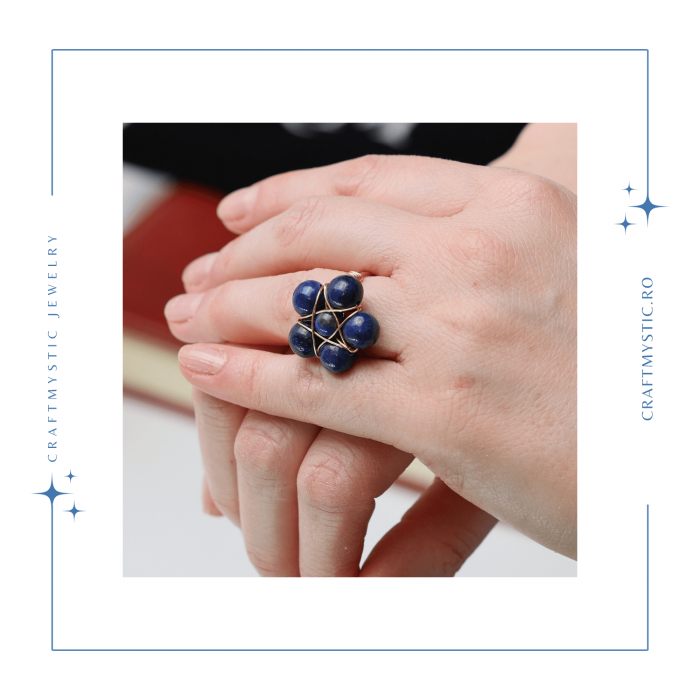 Inel Elegant in Forma de Floare cu Model Auriu si Lapis Lazuli Natural [2]