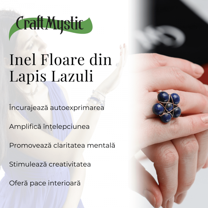 Inel Elegant in Forma de Floare cu Model Auriu si Lapis Lazuli Natural [3]