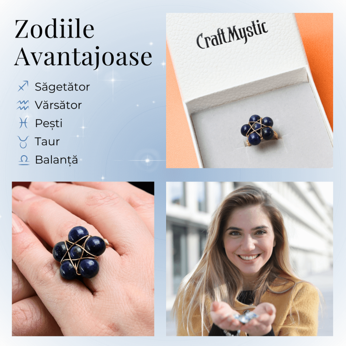 Inel Elegant in Forma de Floare cu Model Auriu si Lapis Lazuli Natural [4]