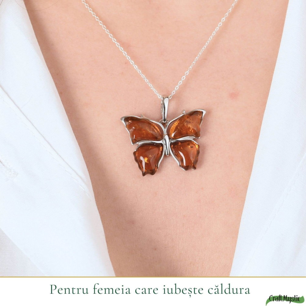 Colier argint 925 cu fluture si chihlimbar natural – Energie solara si vitalitate [2]