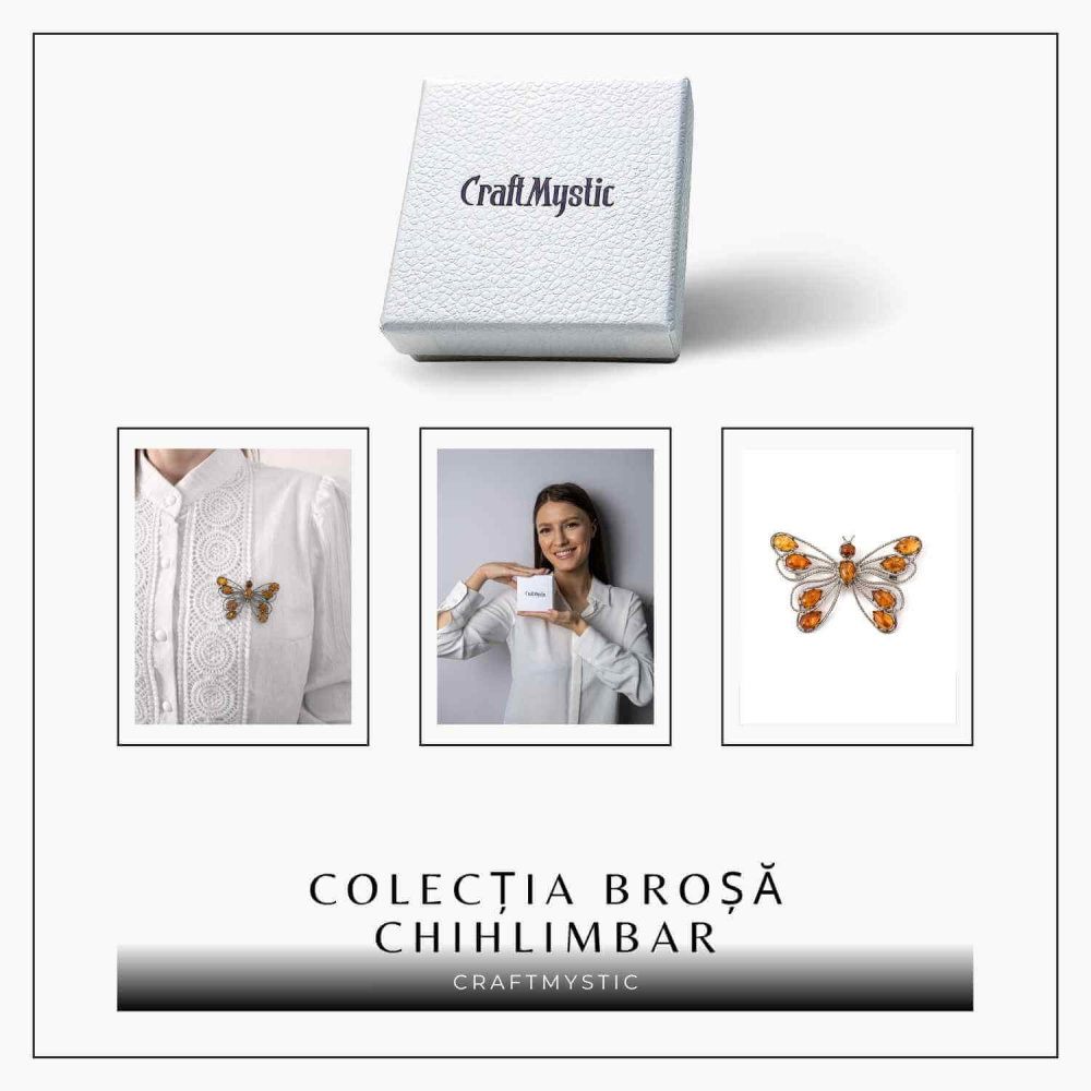 Brosa din chihlimbar forma de fluture si argint 925 — adauga caldura si rafinament tinutei tale [8]