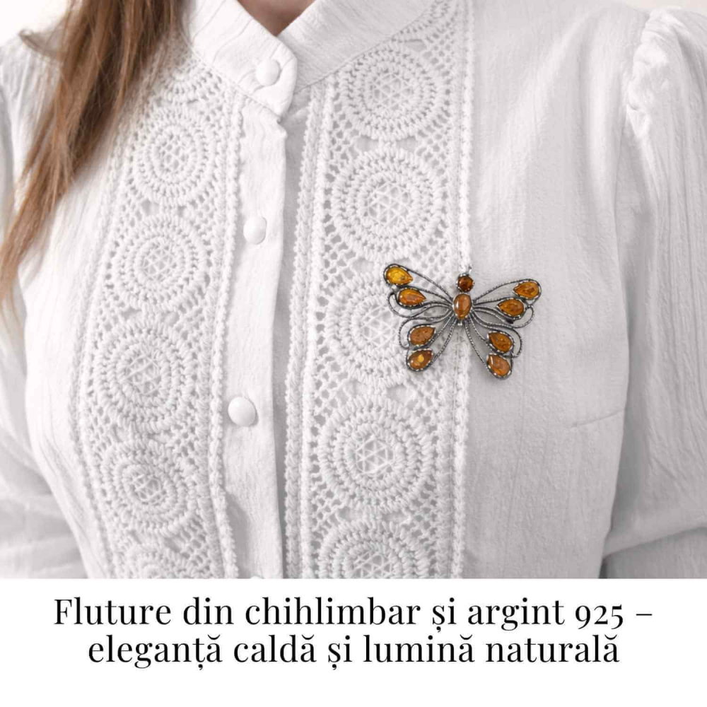 Brosa din chihlimbar forma de fluture si argint 925 — adauga caldura si rafinament tinutei tale [2]