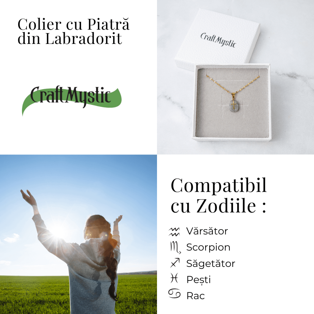 Colier Otel Inoxidabil Auriu cu Labradorit si Cruce – Protectie Divina si Lumina Interioara [4]