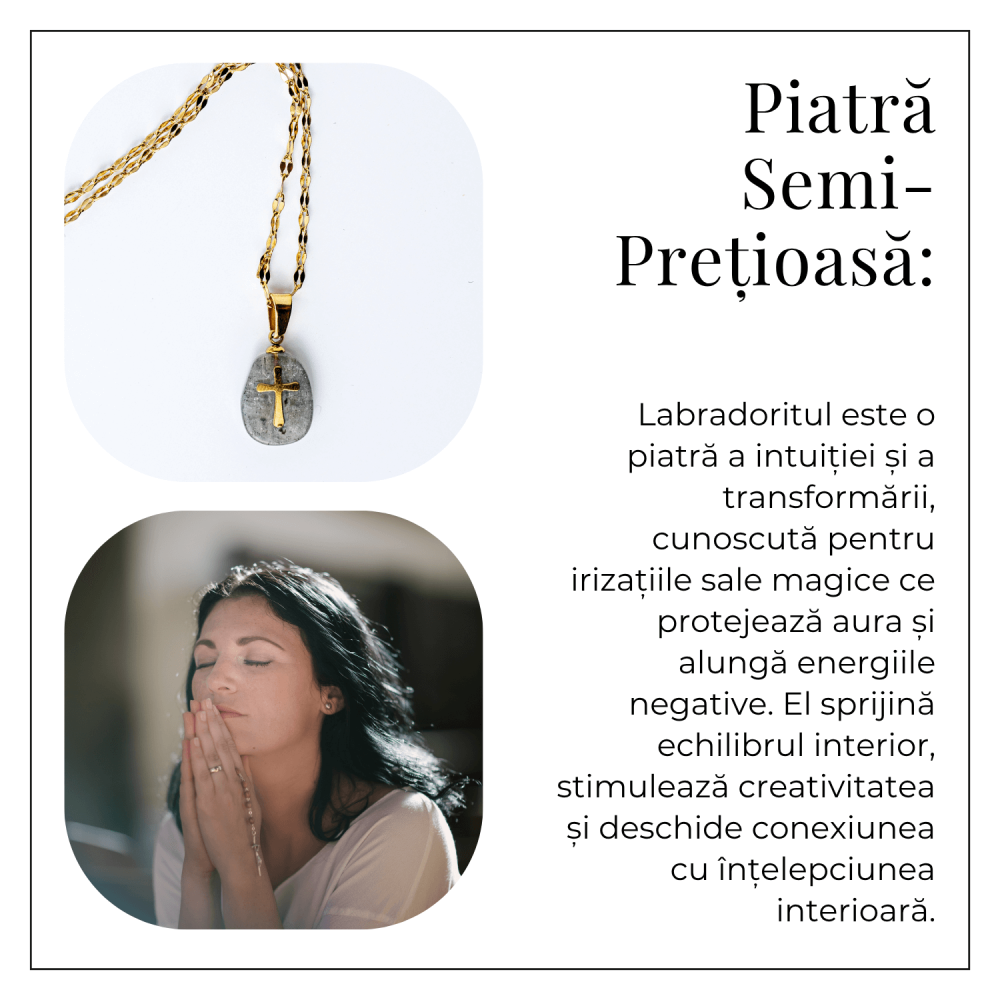 Colier Otel Inoxidabil Auriu cu Labradorit si Cruce – Protectie Divina si Lumina Interioara [6]