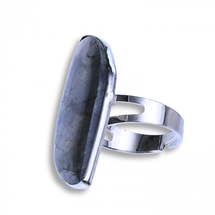 Inel argintiu ajustabil cu Labradorit design frunza, pentru protectie si intuitie [2]