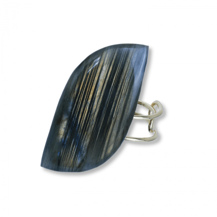 Inel auriu ajustabil cu Labradorit design frunza, pentru protectie si intuitie [1]