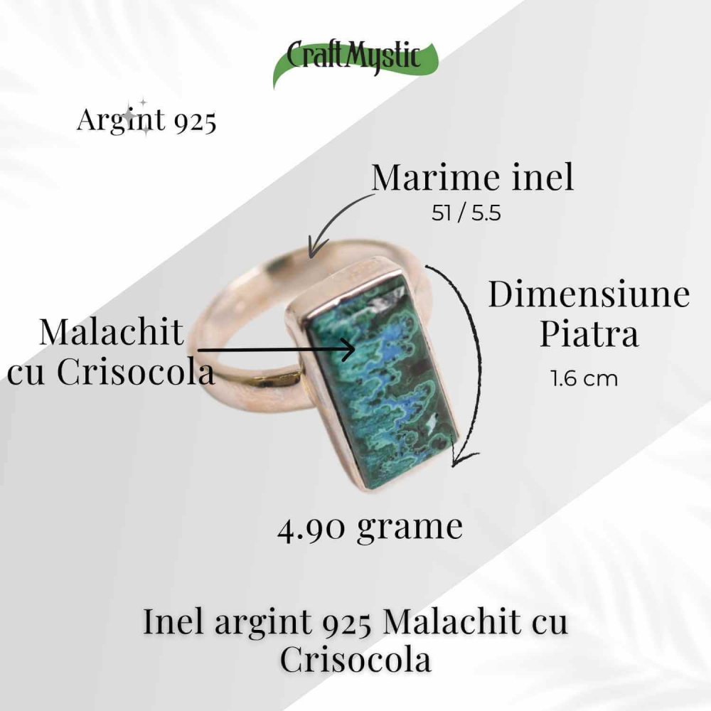 Inel cu Malachit si Crisocola Montura din Argint 925 – Protectie Energetica si Echilibru Emotional, 4.90 gr [4]