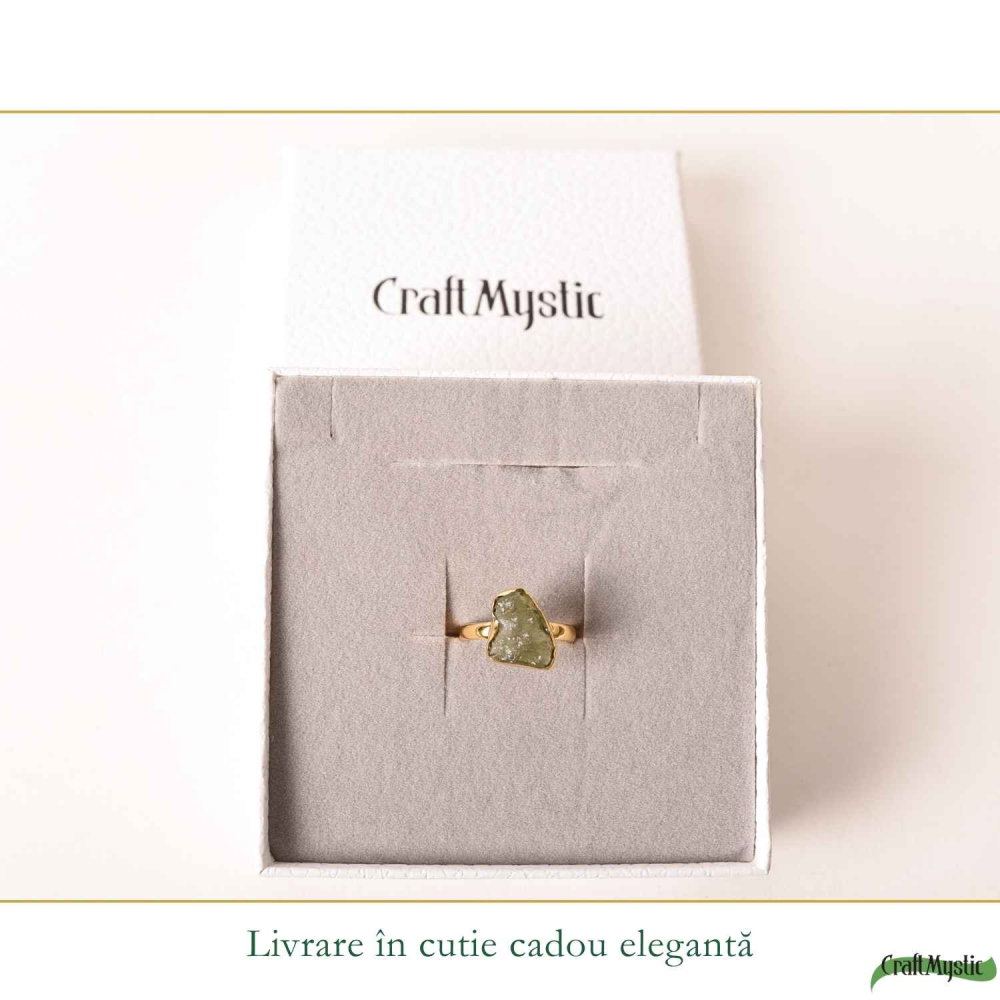 Inel moldavit brut natural si argint 925 placat cu aur de 18k, M7.5/56 – energie autentica si transformare profunda [6]