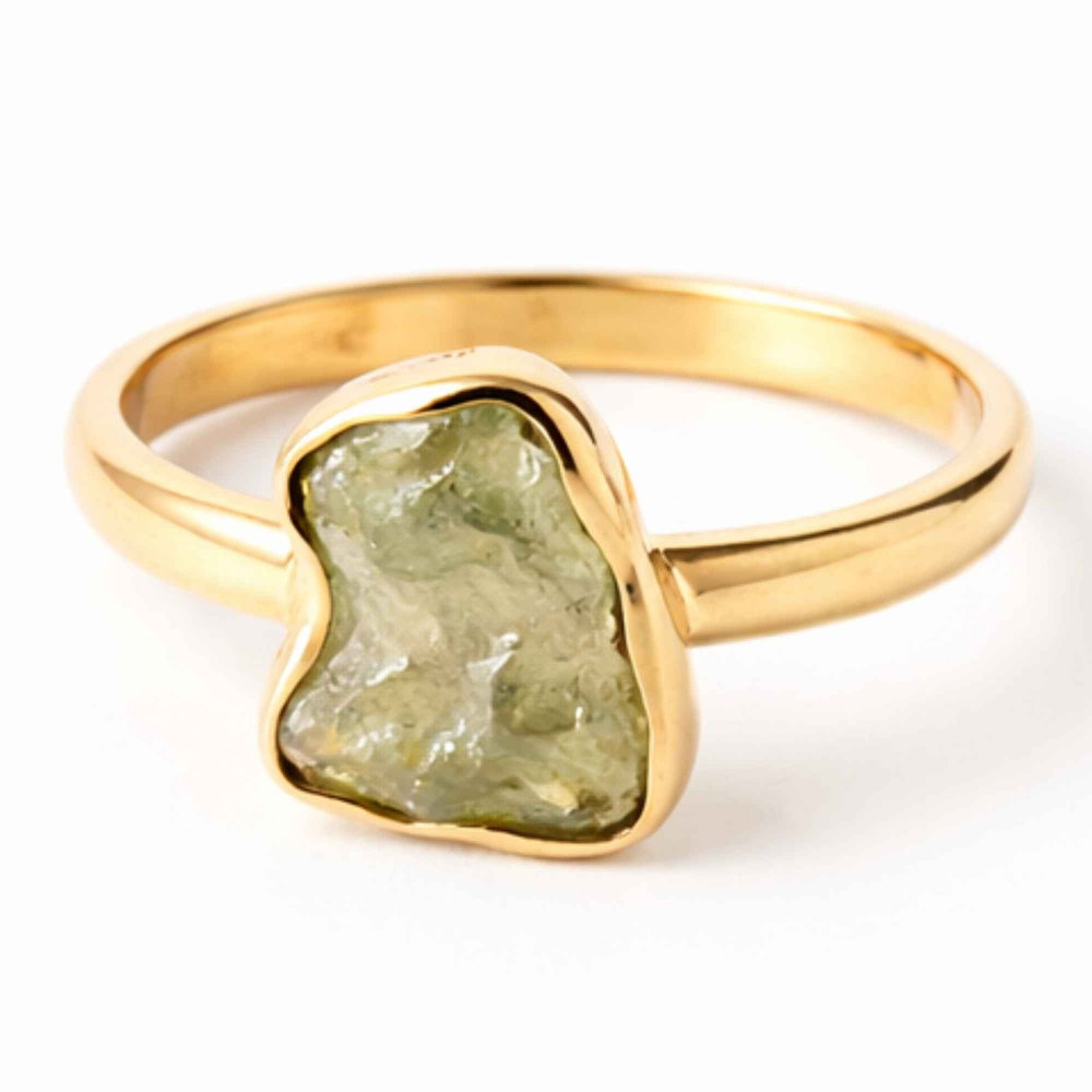 Inel moldavit brut natural si argint 925 placat cu aur de 18k, M7.5/56 – energie autentica si transformare profunda [1]