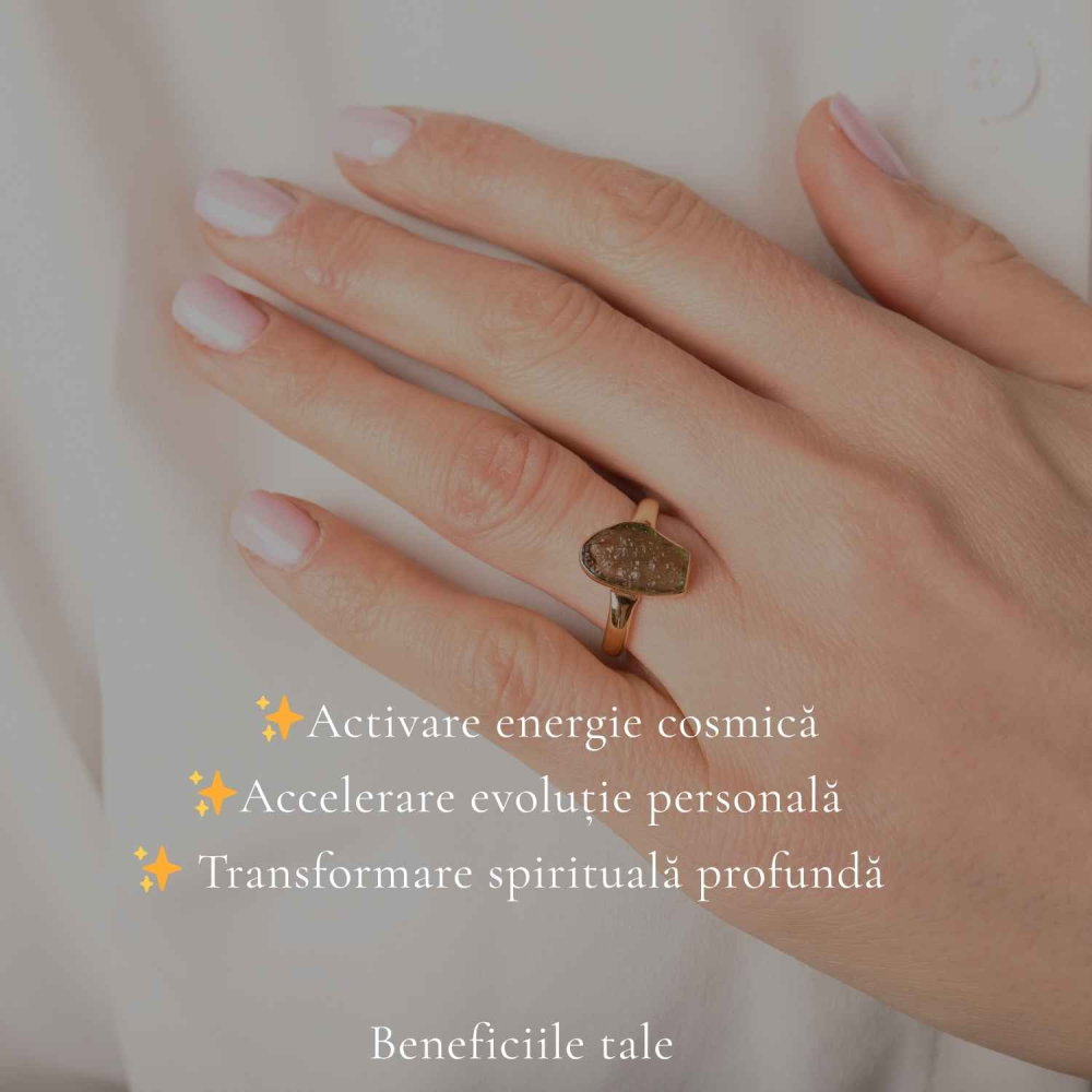 Inel argint 925 placat cu aur de 18k si moldavit natural brut, M7/54 – transformare profunda si energie autentica [3]