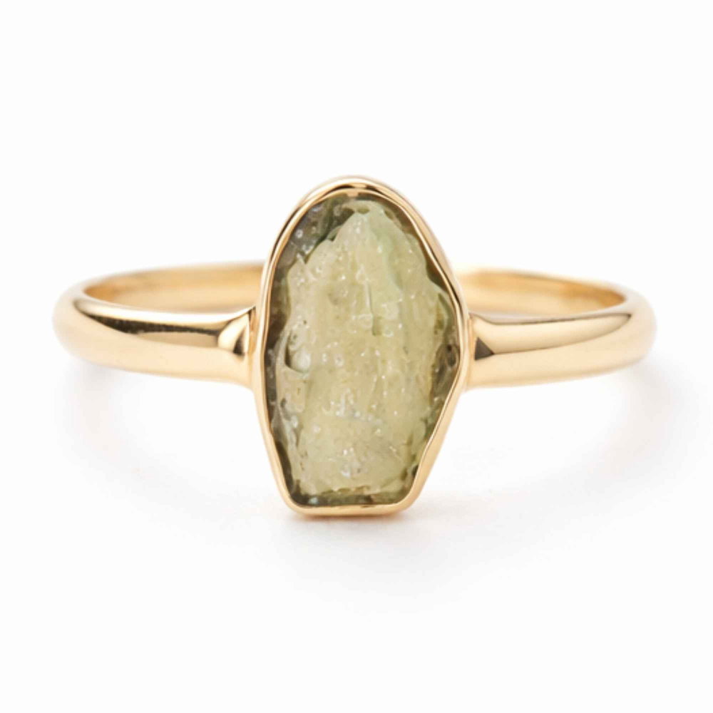 Inel argint 925 placat cu aur de 18k si moldavit natural brut, M7/54 – transformare profunda si energie autentica [1]