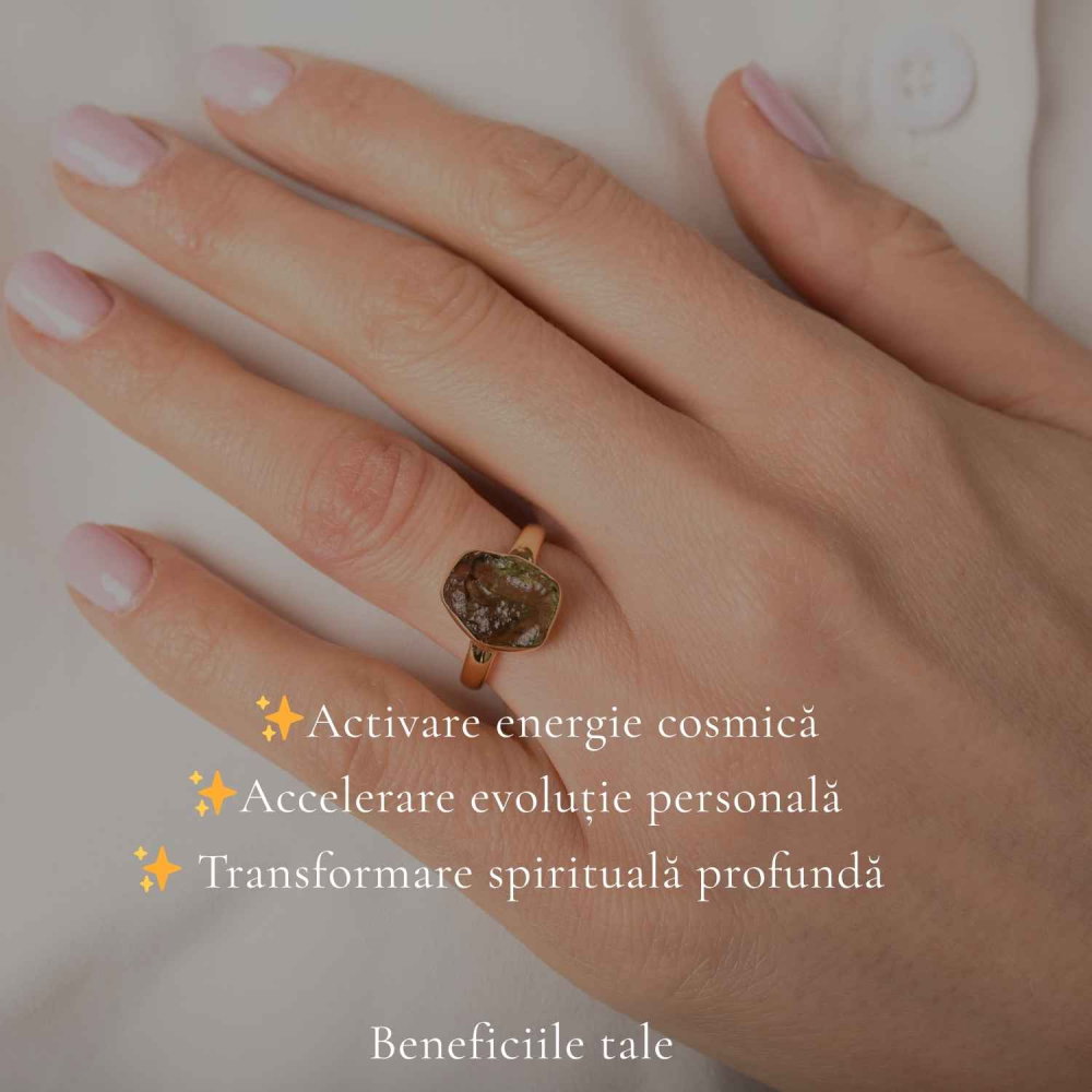 Inel moldavit brut si argint placat cu aur d e18k, M6/51 – transformare si energie autentica [3]