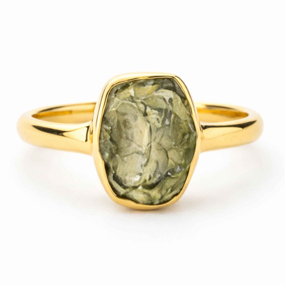 Inel moldavit brut si argint placat cu aur d e18k, M6/51 – transformare si energie autentica [1]