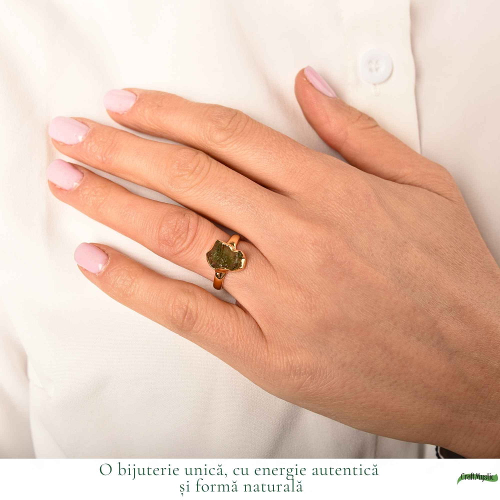 Inel moldavit brut neuniform si argint placat cu aur de 18k, M5/49 – energie transformare si autenticitate [2]