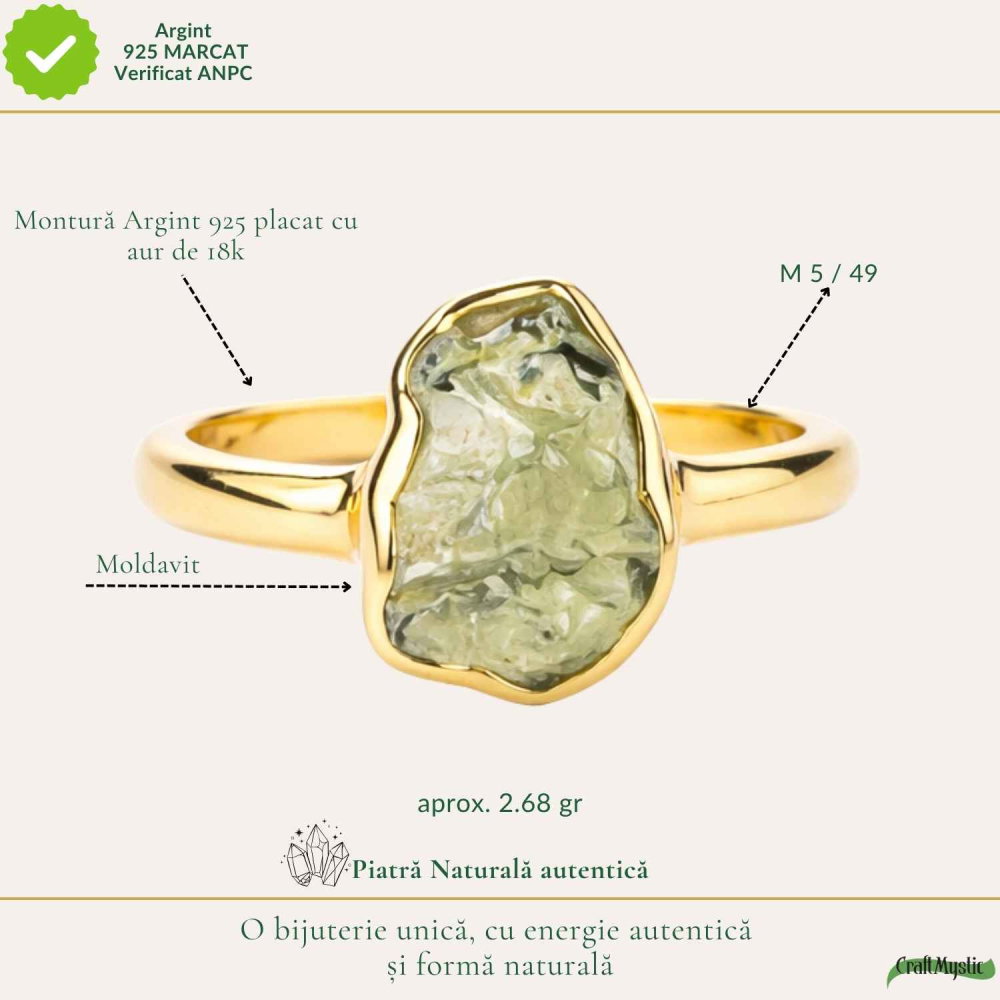 Inel moldavit brut neuniform si argint placat cu aur de 18k, M5/49 – energie transformare si autenticitate [4]