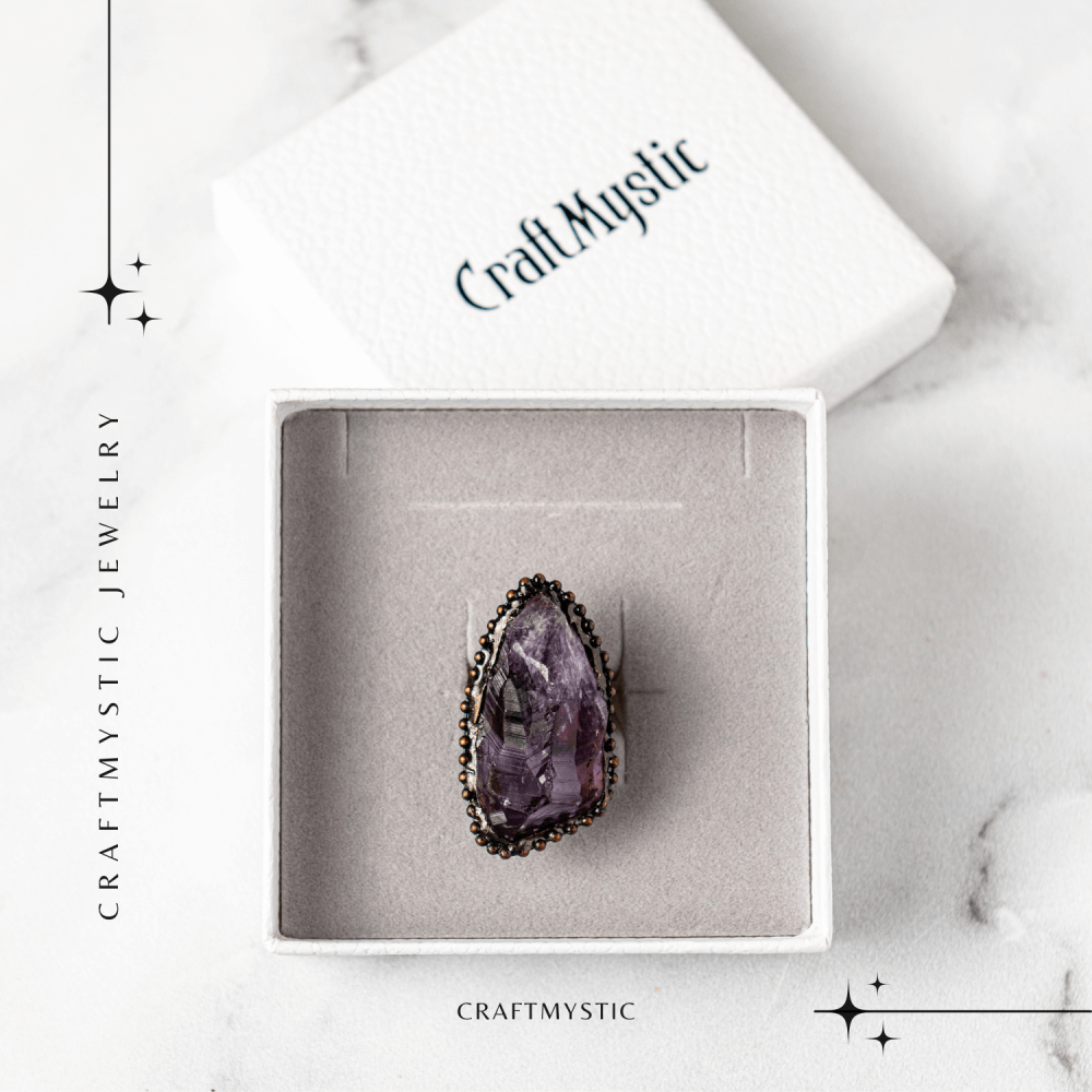 Inel Reglabil Vintage cu Ametist Natural – Claritate si Echilibru [7]