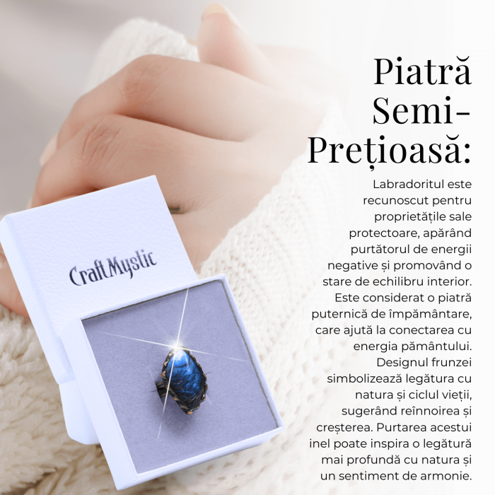 Inel vintage ajustabil cu Labradorit natural forma neregulata, pentru protectie si intuitie [5]