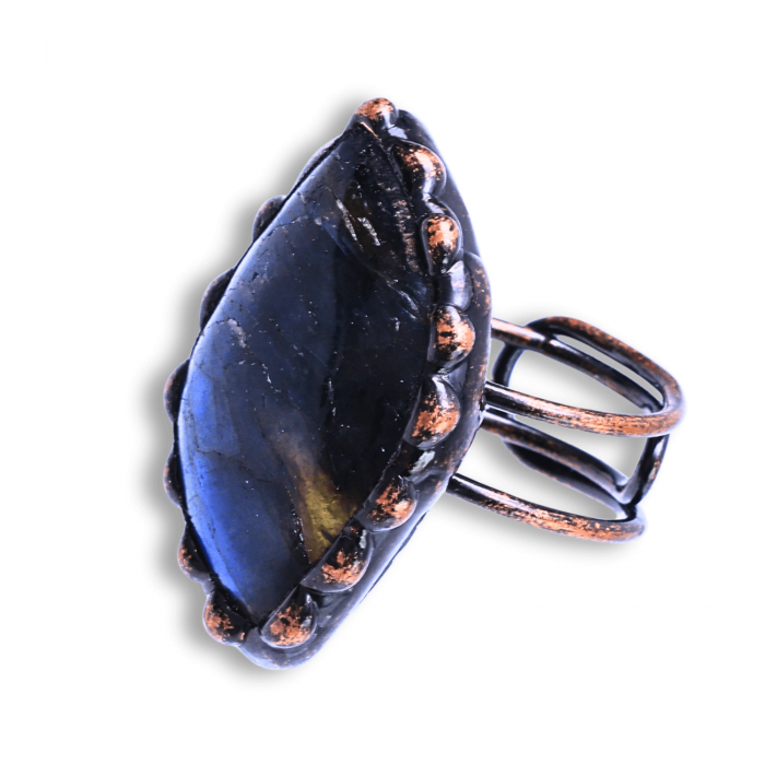 Inel vintage ajustabil cu Labradorit natural forma neregulata, pentru protectie si intuitie [1]