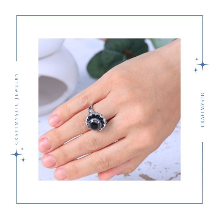 Inel argintiu ajustabil cu Agat natural, pentru echilibru si claritate [2]