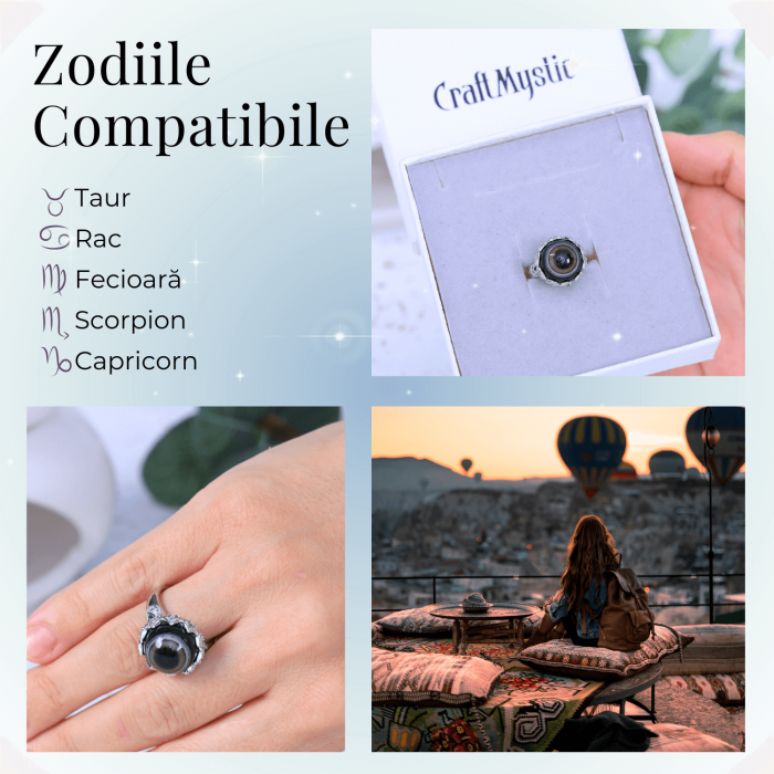 Inel argintiu ajustabil cu Agat natural, pentru echilibru si claritate [5]