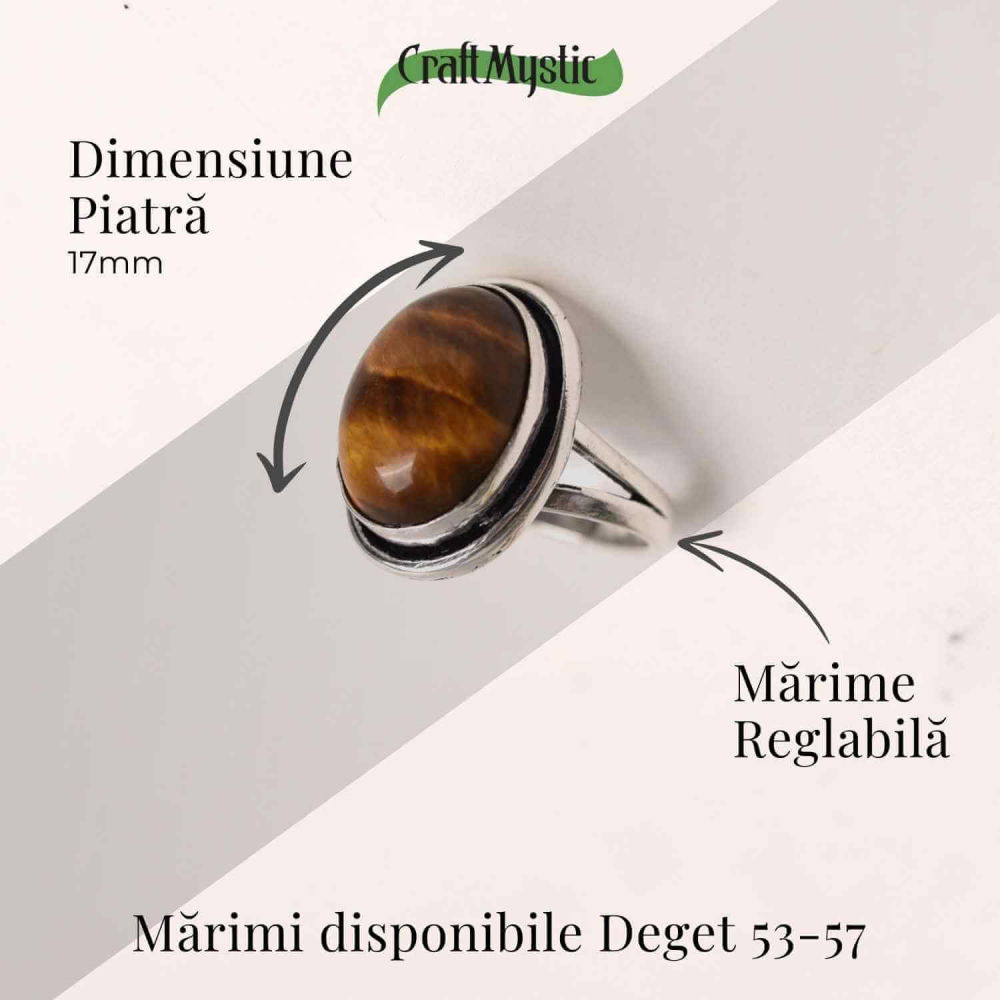 Inel ajustabil argintiu cu Ochi de Tigru – putere si protectie [5]