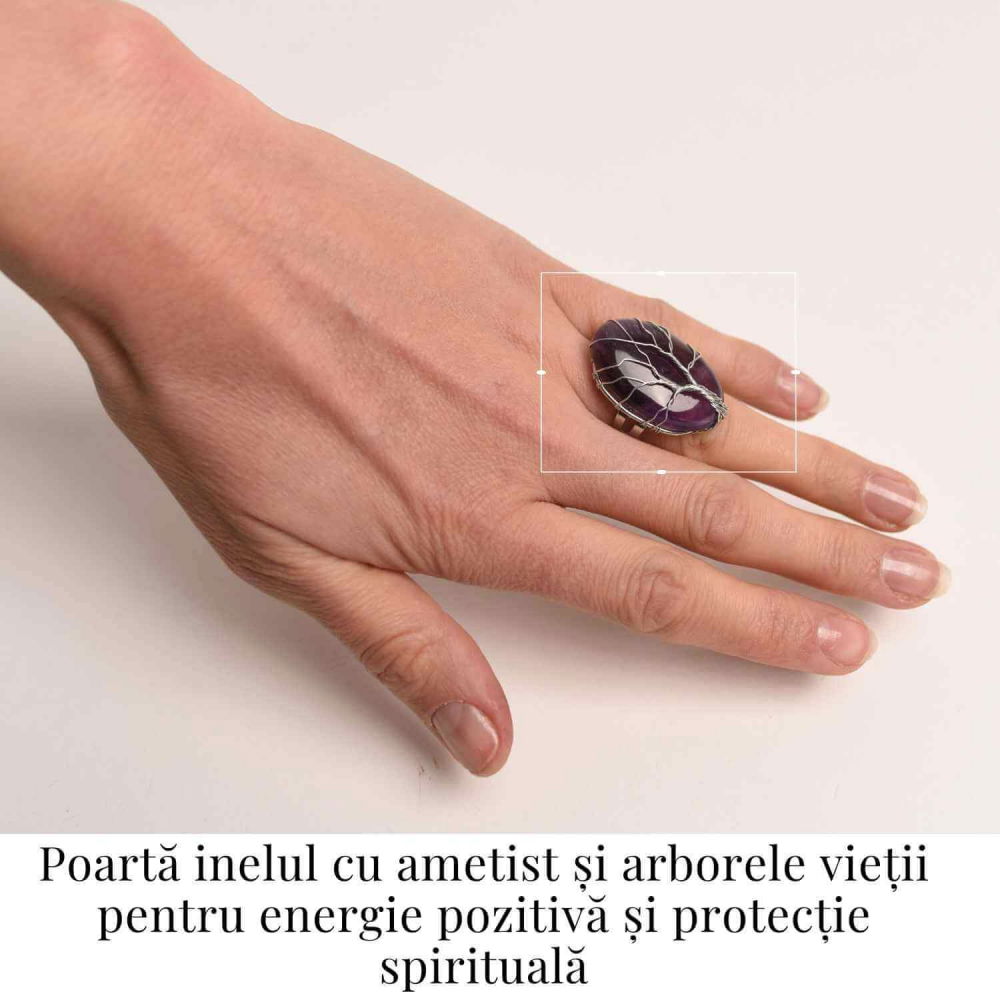 Inel Reglabil cu Ametist si Model Arborele Vietii - Energie si Echilibru [2]