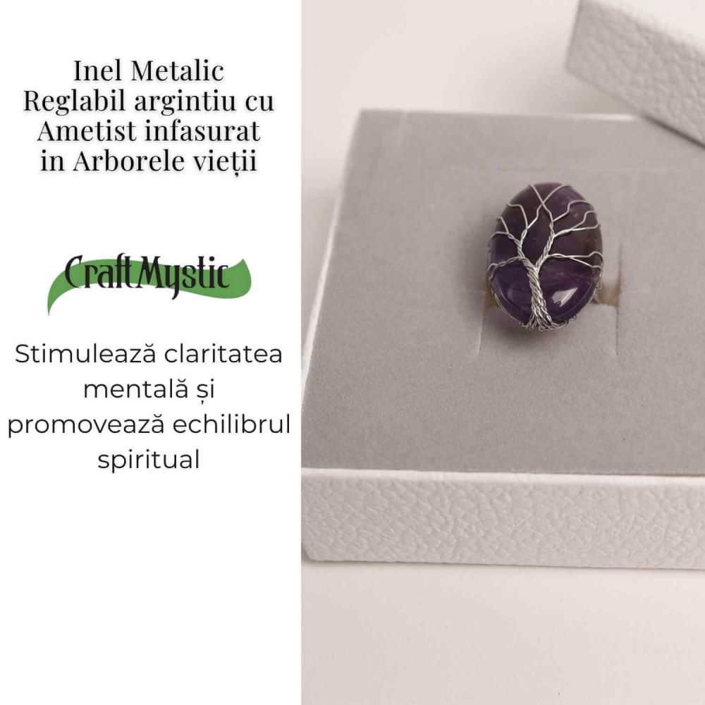 Inel Reglabil cu Ametist si Model Arborele Vietii - Energie si Echilibru [4]