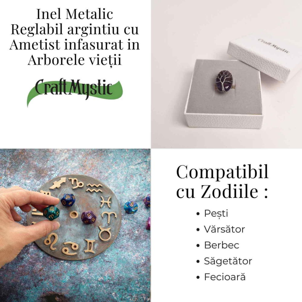 Inel Reglabil cu Ametist si Model Arborele Vietii - Energie si Echilibru [5]