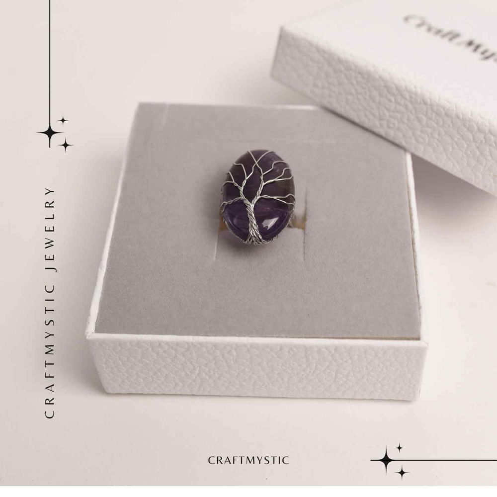 Inel Reglabil cu Ametist si Model Arborele Vietii - Energie si Echilibru [6]