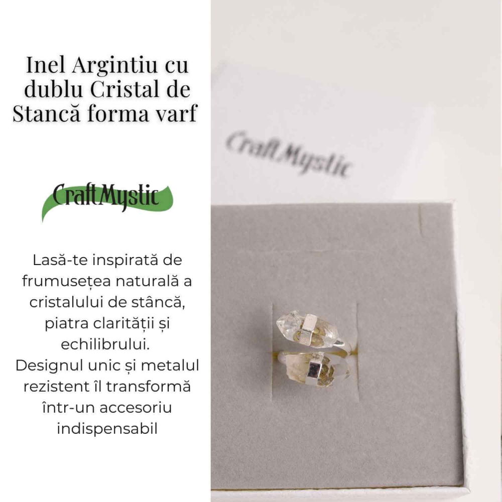 Inel Reglabil Argintiu cu Dublu Cristal Stanca - Claritate si Armonie [3]