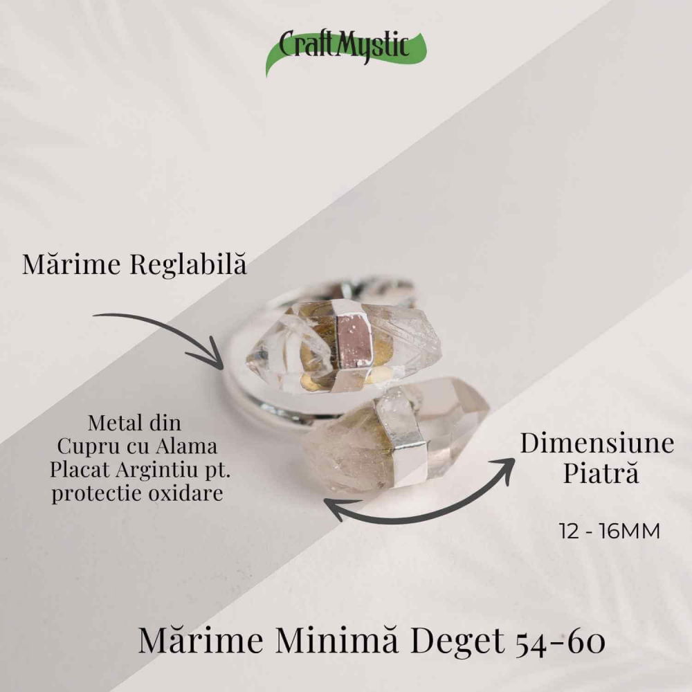 Inel Reglabil Argintiu cu Dublu Cristal Stanca - Claritate si Armonie [4]