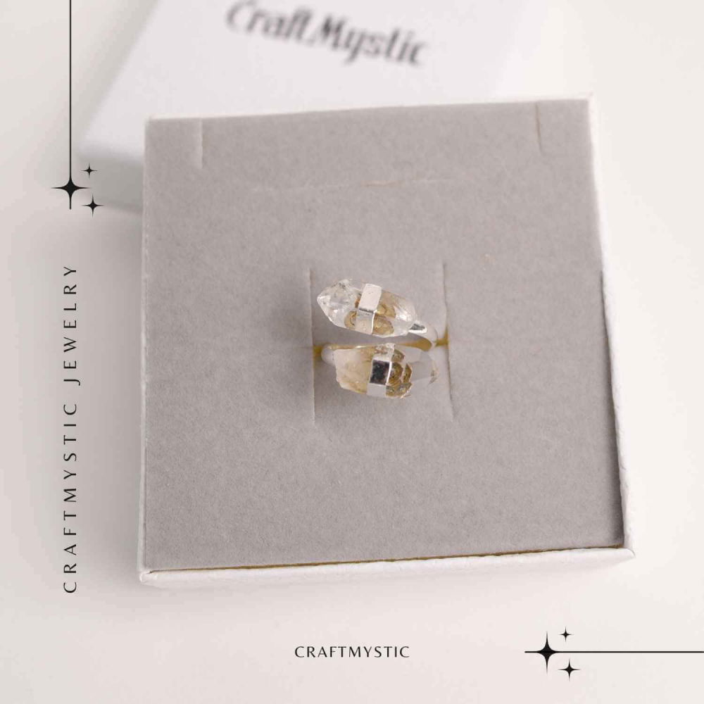 Inel Reglabil Argintiu cu Dublu Cristal Stanca - Claritate si Armonie [6]