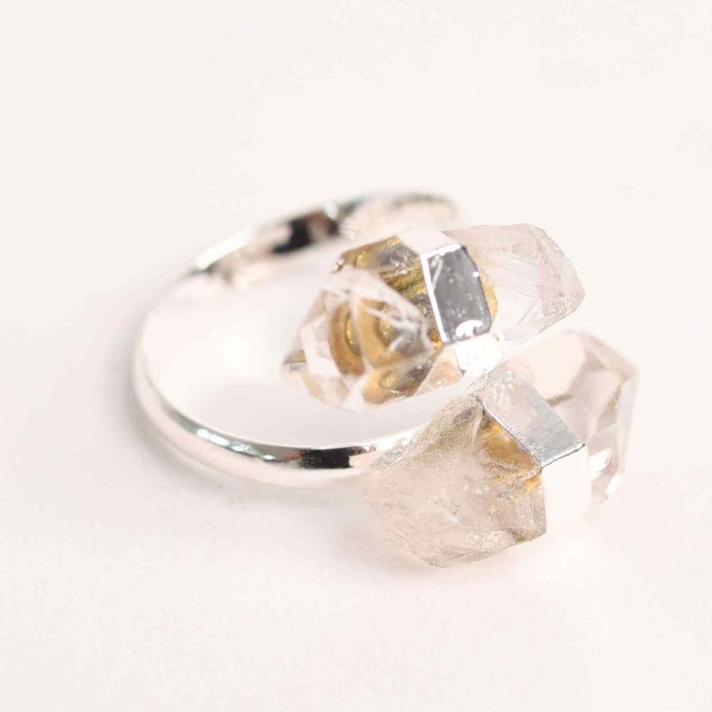 Inel Reglabil Argintiu cu Dublu Cristal Stanca - Claritate si Armonie [1]