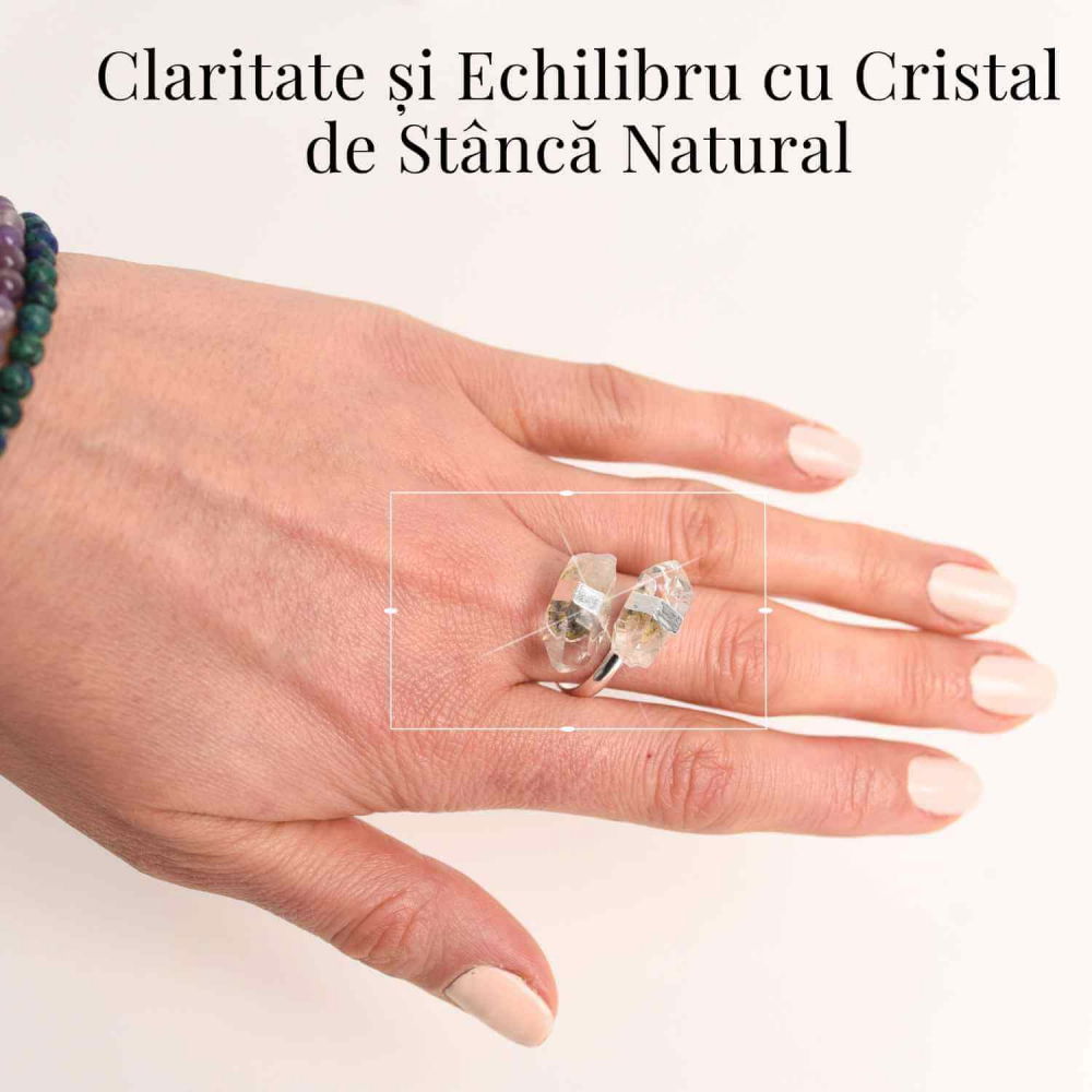 Inel Reglabil Argintiu cu Dublu Cristal Stanca - Claritate si Armonie [2]