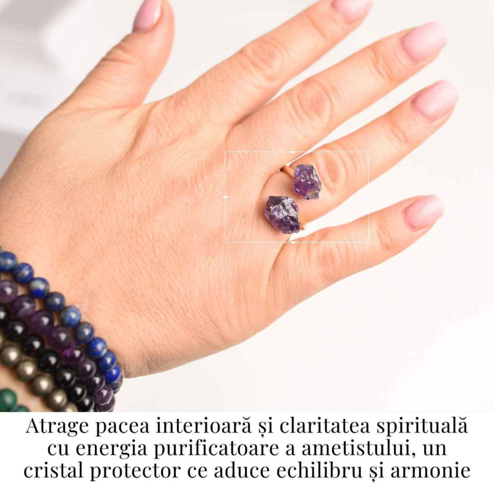 Inel reglabil cu dublu Ametist – Claritate mentala si echilibru spiritual [2]