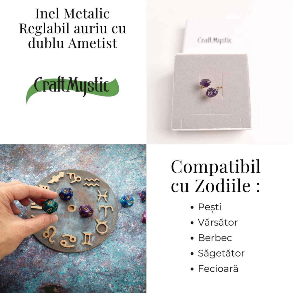 Inel reglabil cu dublu Ametist – Claritate mentala si echilibru spiritual [4]
