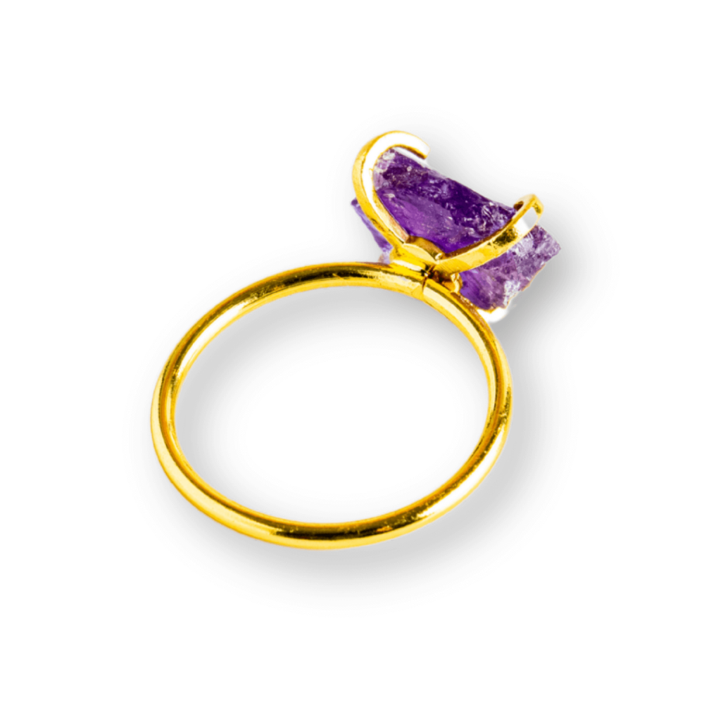 Inel reglabil auriu cu Ametist Brut pentru protectie si claritate [9]