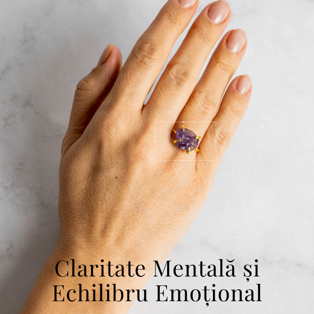 Inel reglabil auriu cu Ametist Brut pentru protectie si claritate [2]