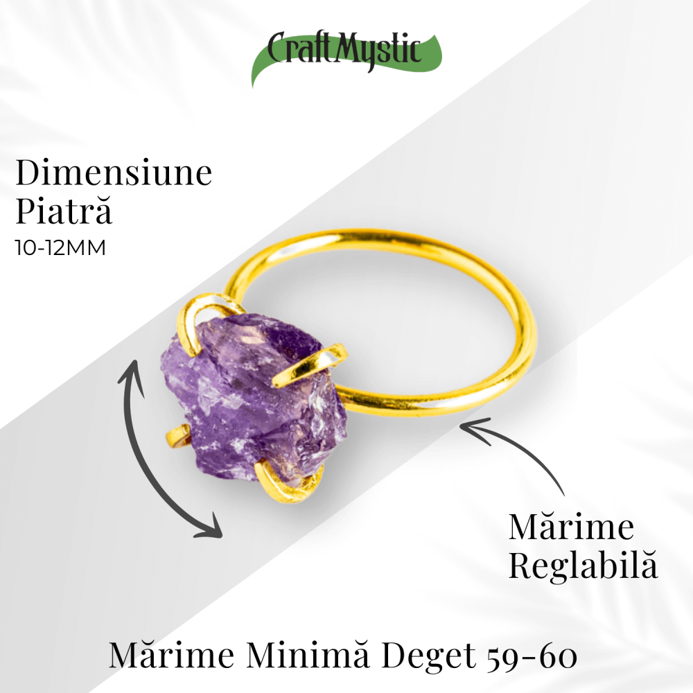 Inel reglabil auriu cu Ametist Brut pentru protectie si claritate [4]