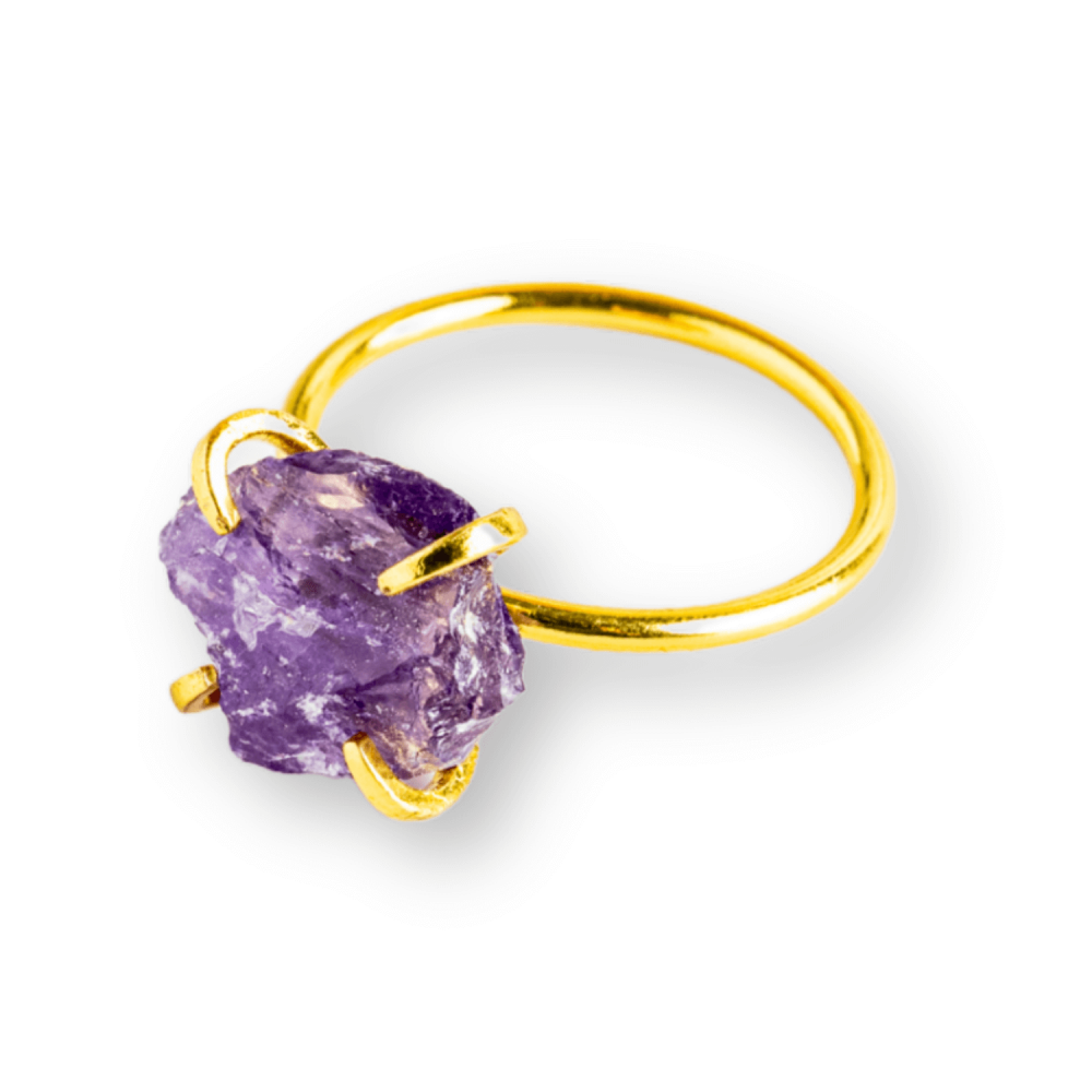 Inel reglabil auriu cu Ametist Brut pentru protectie si claritate [1]