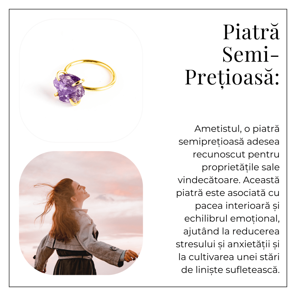 Inel reglabil auriu cu Ametist Brut pentru protectie si claritate [6]