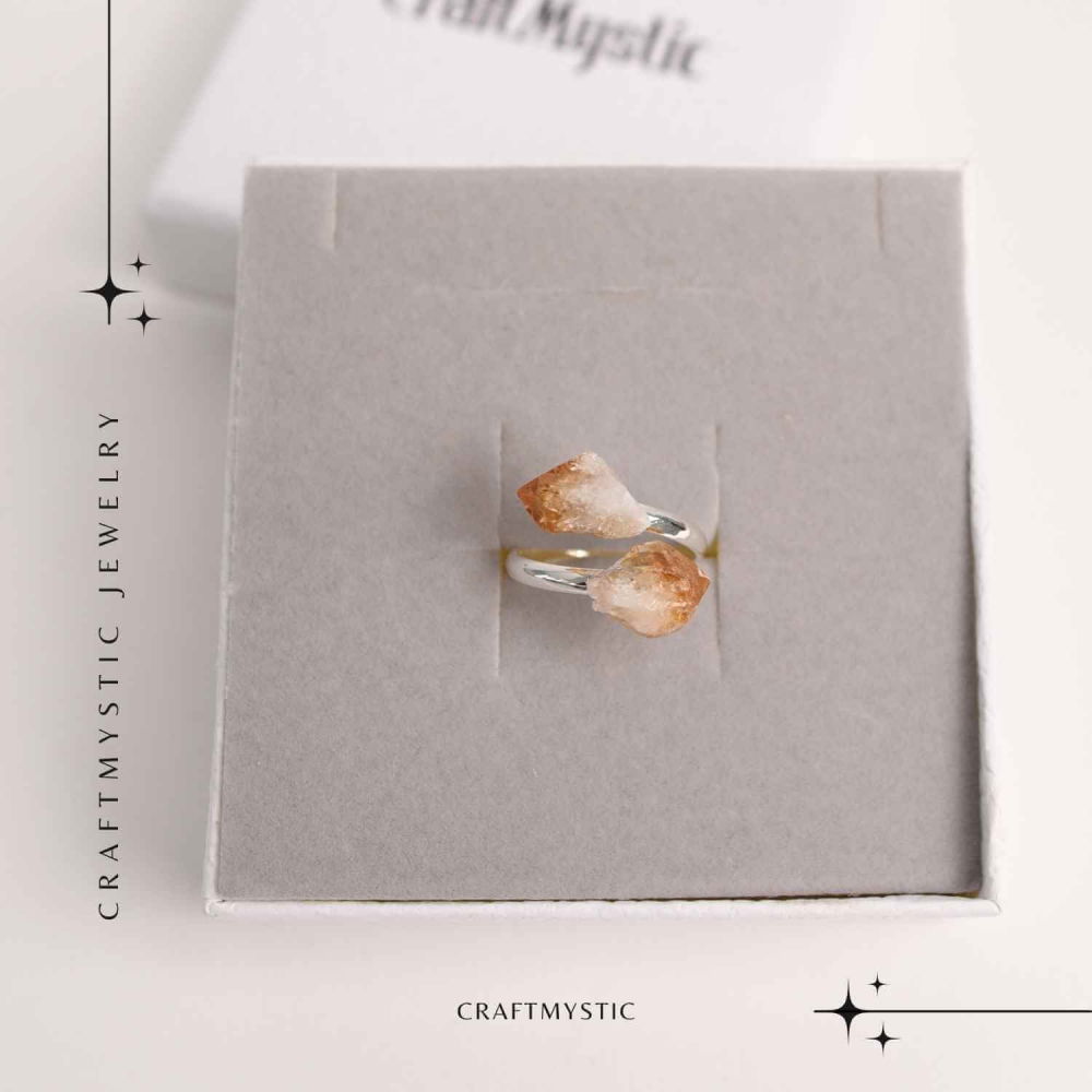 Inel Reglabil cu Dublu Citrin - Energie Pozitiva si Abundenta [6]