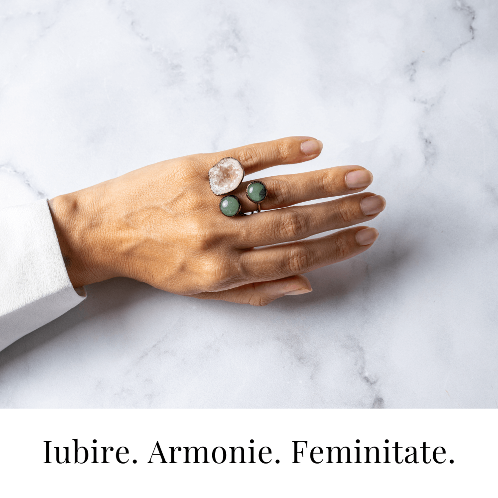 Inel din Geoda de Agata si Aventurin Verde Natural – Armonie si Vitalitate Interioara [2]