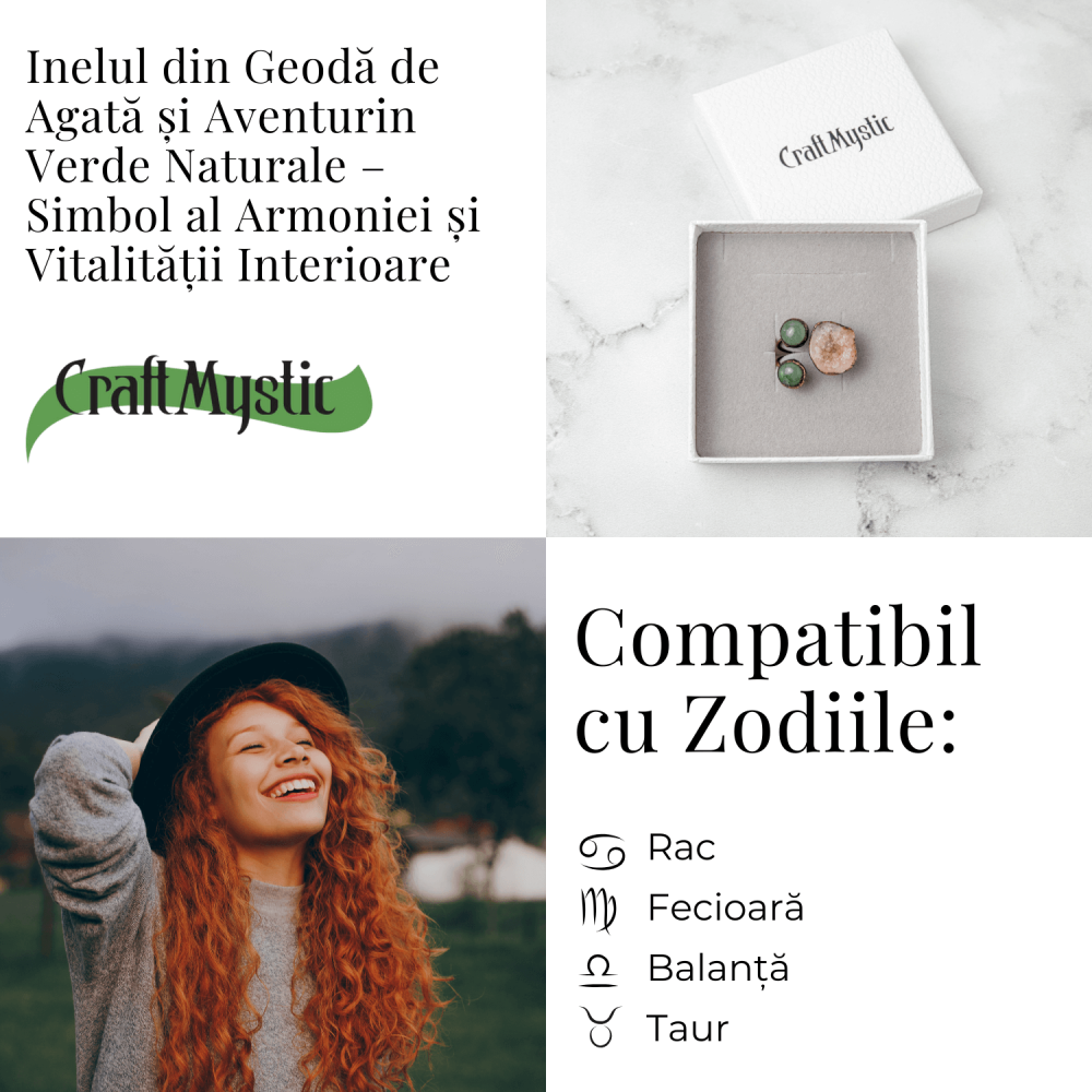 Inel din Geoda de Agata si Aventurin Verde Natural – Armonie si Vitalitate Interioara [5]