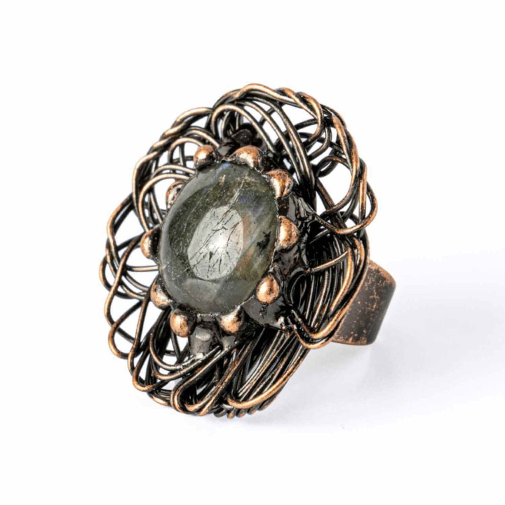 Inel Floral din Cupru cu Labradorit Natural – Talisman al Transformarii si Protectiei Interioare [1]